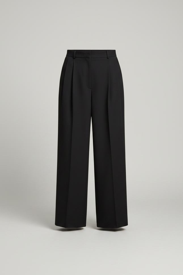 Pantalon Noir Ample Taille Haute Plissé Élégant - Polyester - vue 3
