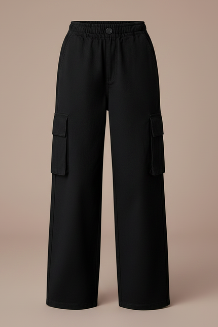 Pantalon Noir Cargo Fille Ample Décontracté Poches - Toile - vue 3