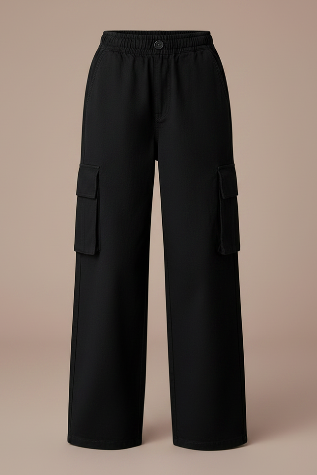Pantalon Noir Cargo Fille Ample Décontracté Poches - Toile - vue 3