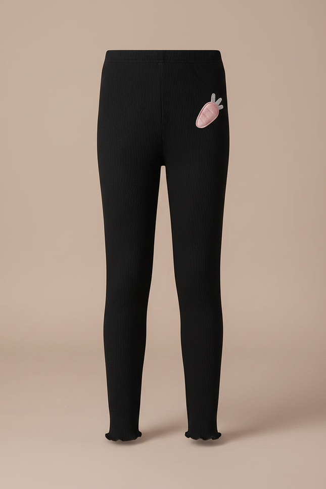 Pantalon Noir Côtelé Carotte Fille Confortable - Maille - vue 3