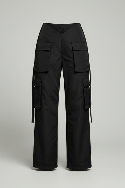 Pantalon Noir Cargo Ample Taille Basse Femme - Polyester - vue 3