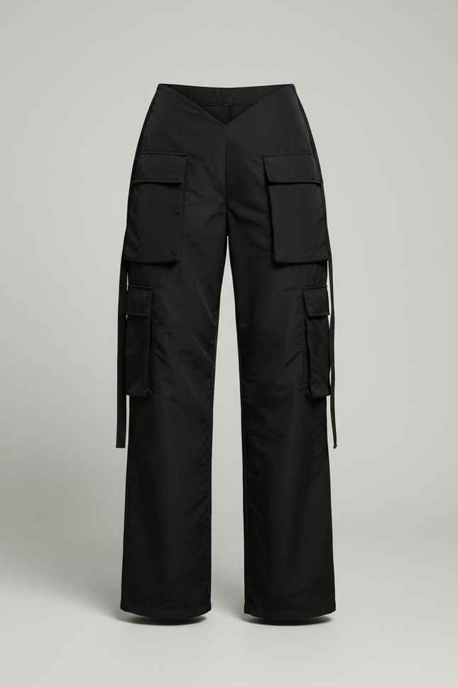 Pantalon Noir Cargo Ample Taille Basse Femme - Polyester - vue 3