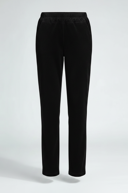 Pantalon Noir Côtelé Droit Élastique Femme - Cordé - vue 3