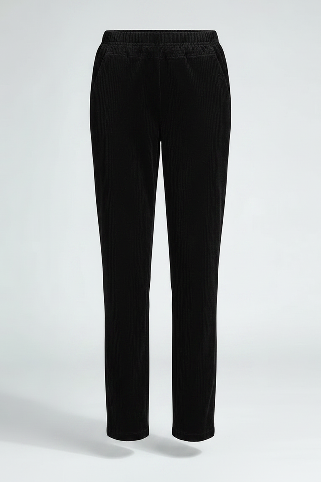 Pantalon Noir Côtelé Droit Élastique Femme - Cordé - vue 3