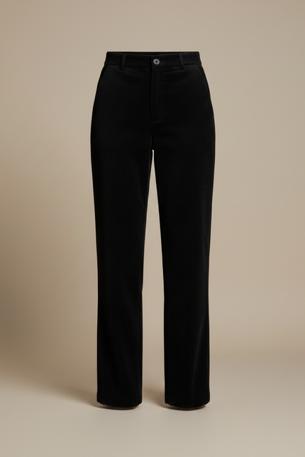 Pantalon Noir Côtelé Ample Taille Haute Femme - Cordé - vue 3