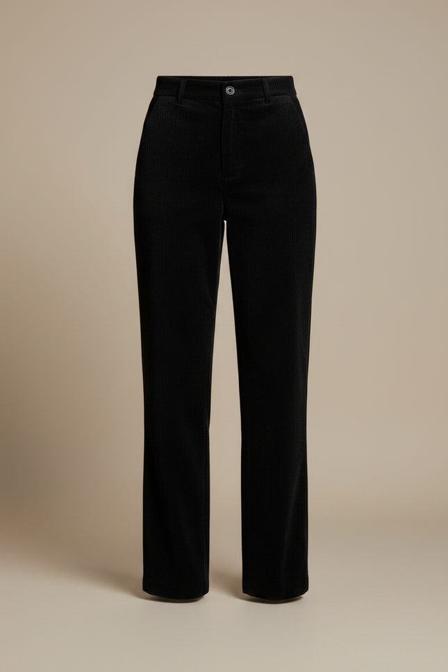 Pantalon Noir Côtelé Ample Taille Haute Femme - Cordé - vue 3