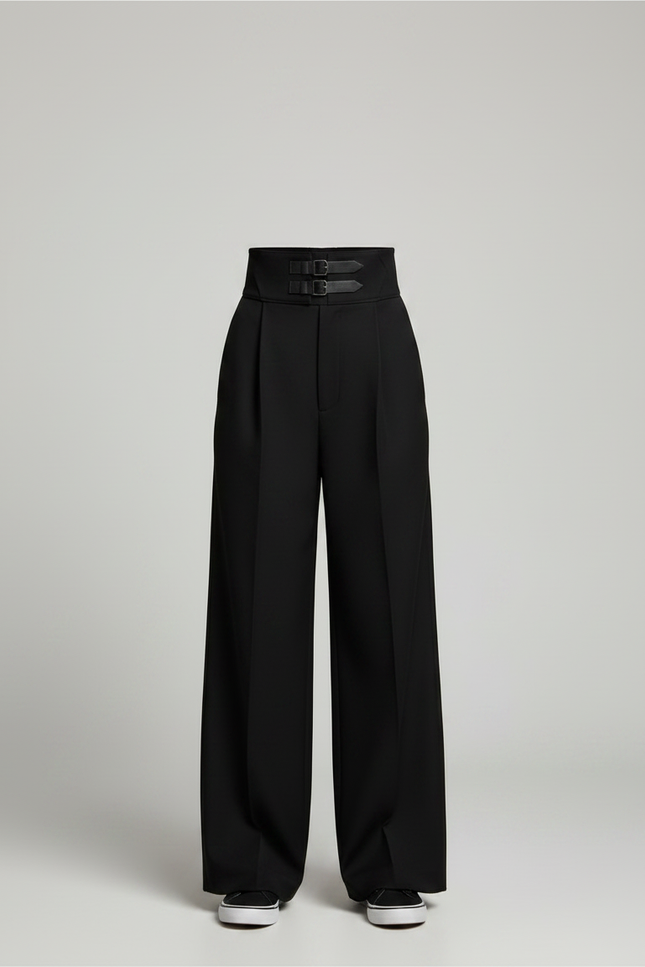 Pantalon Noir Ample Taille Haute Décontracté Enfant - Gabardine - vue 3