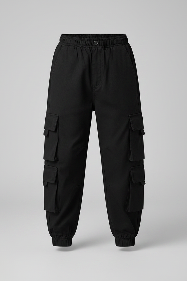 Pantalon Noir Cargo Garçon Décontracté Multi-Poches - Toile - vue 3