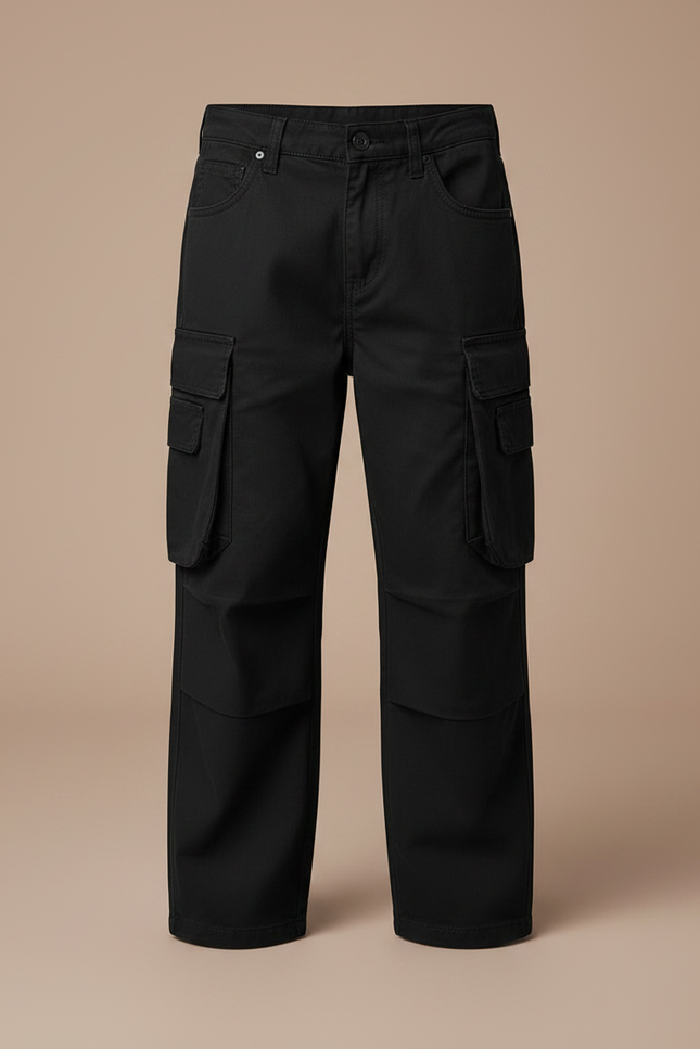 Pantalon Noir Cargo Ample Coton Garçon - Toile - vue 3
