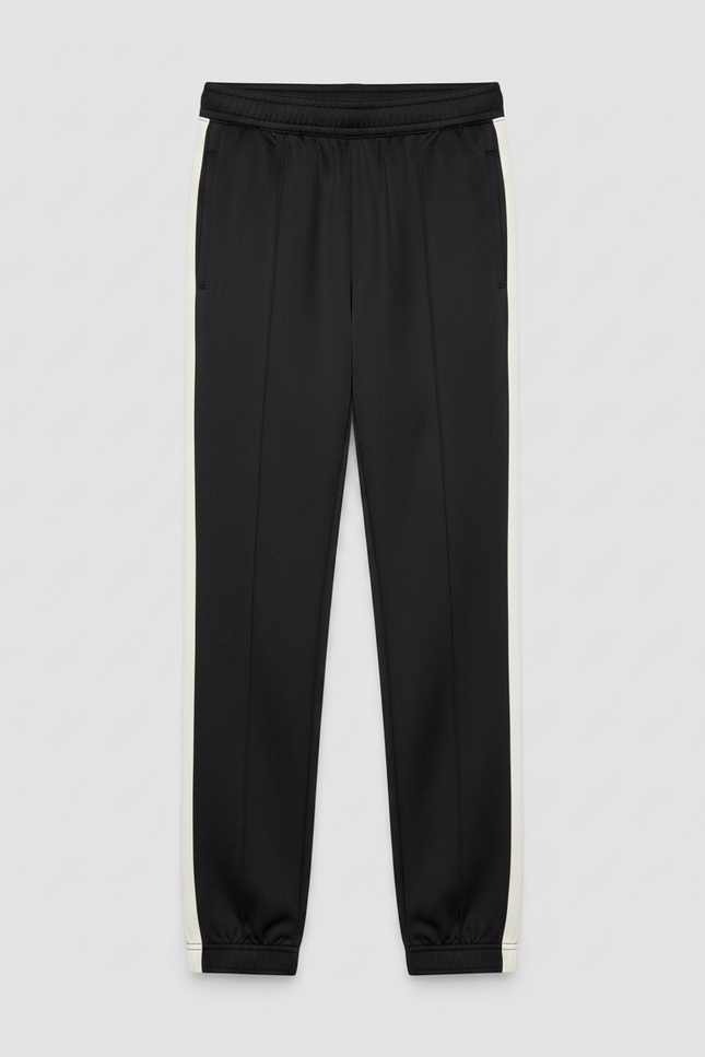 Pantalon Noir Avec Bande Blanche Sur Le Cote - Polyester - vue 3