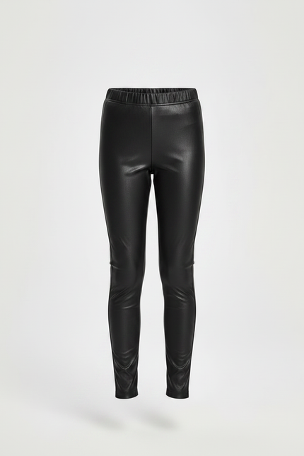 Pantalon Noir Similicuir Fille Moulant Élégant Hiver - Simili cuir - vue 3