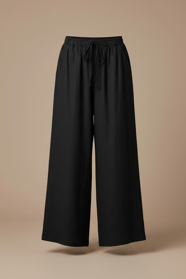 Pantalon Noir Lin Ample Cordon Fluide Femme - vue 3
