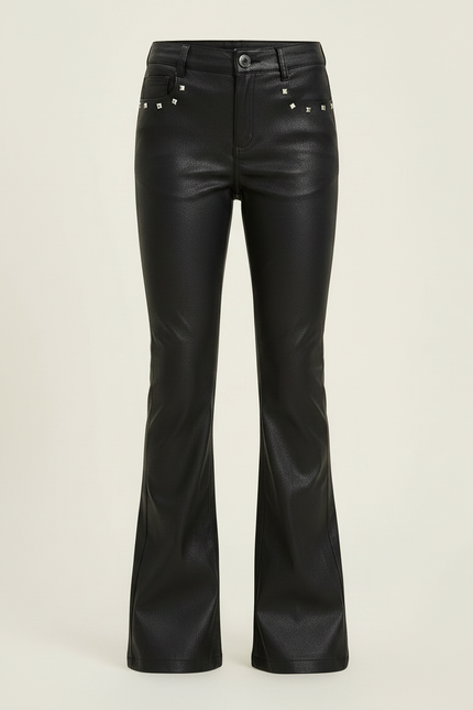 Pantalon Noir Similicuir Évasé Rivets Fille - Simili cuir - vue 3