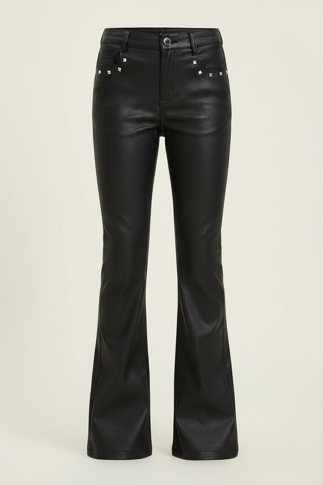 Pantalon Noir Similicuir Évasé Rivets Fille - Simili cuir - vue 3