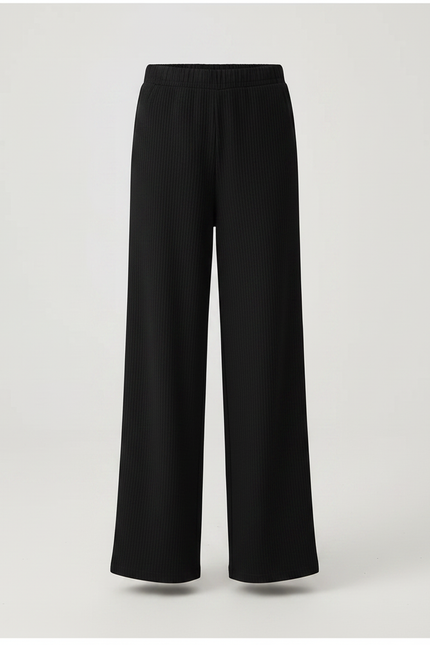 Pantalon Noir Côtelé Ample Confortable Fille Décontracté - Maille - vue 3