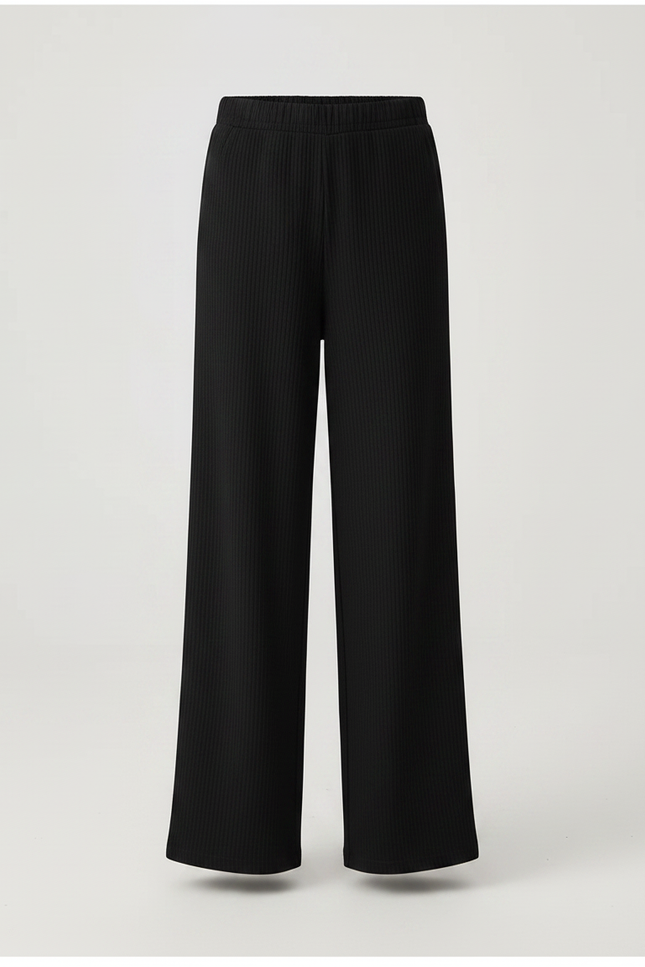 Pantalon Noir Côtelé Ample Confortable Fille Décontracté - Maille - vue 3