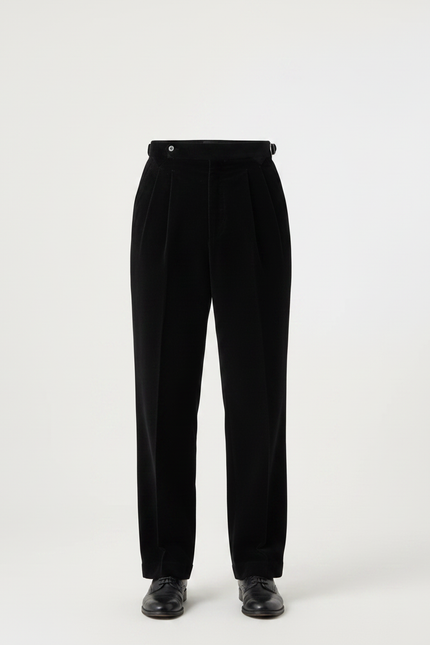Pantalon Noir Côtelé Plissé Droit Élégant Homme - Cordé - vue 3