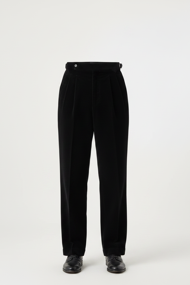 Pantalon Noir Côtelé Plissé Droit Élégant Homme - Cordé - vue 3