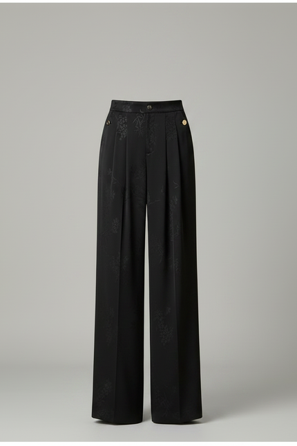 Pantalon Noir Jacquard Ample Fluide Satin Femme - vue 3