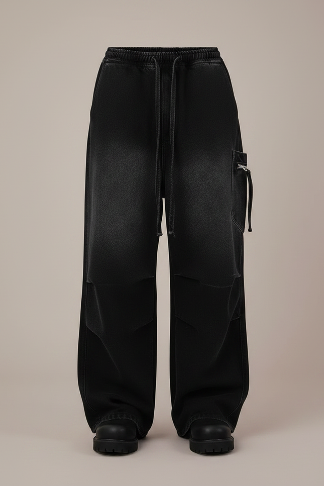Pantalon Noir Baggy Jean Large Décontracté Streetwear - vue 3
