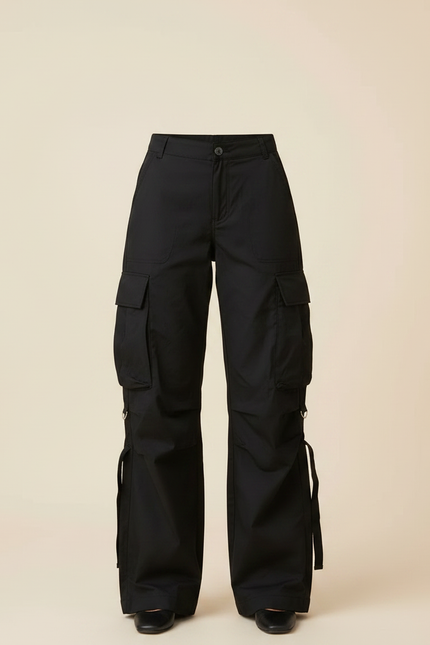 Pantalon Noir Cargo Ample Femme Streetwear - Toile - vue 3
