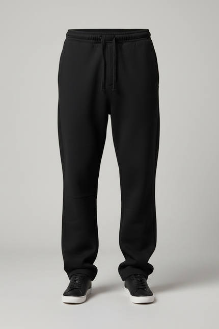 Pantalon Noir Ample Décontracté En Molleton Uni - vue 3