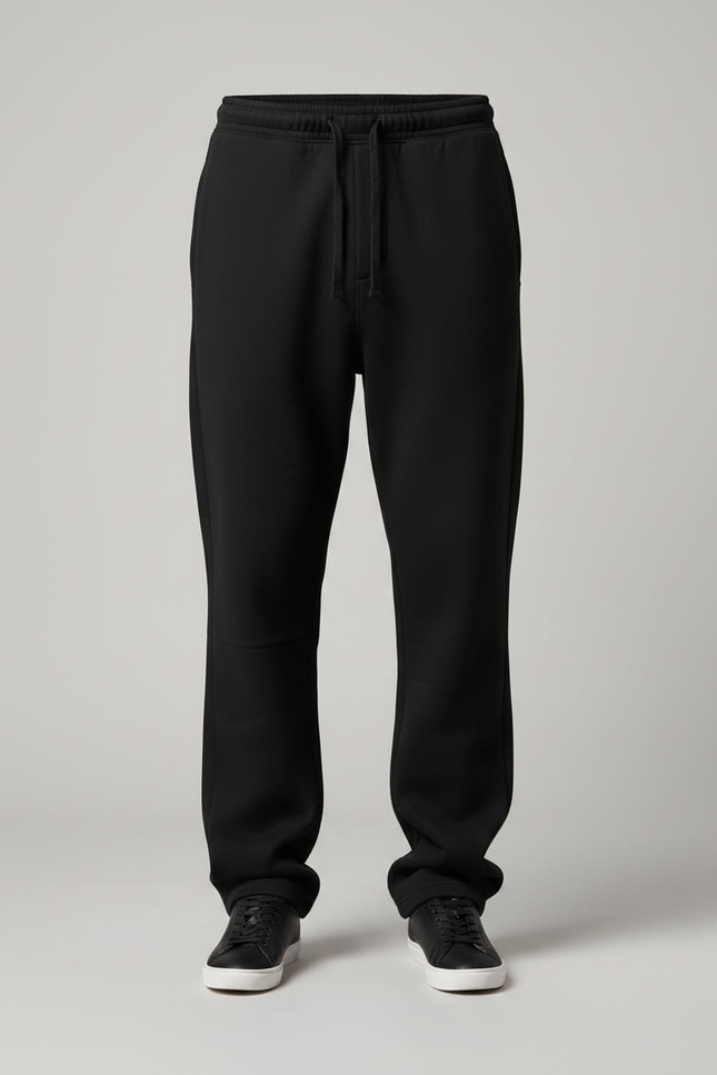 Pantalon Noir Ample Décontracté En Molleton Uni - vue 3