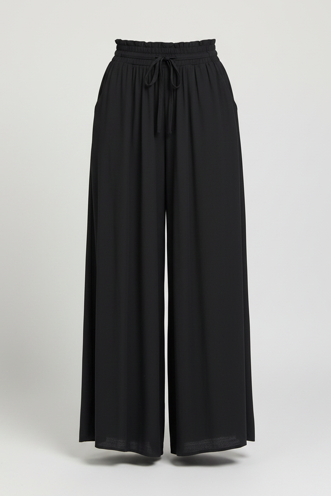 Pantalon Crêpe Noir Taille Élastique - Viscose - vue 3