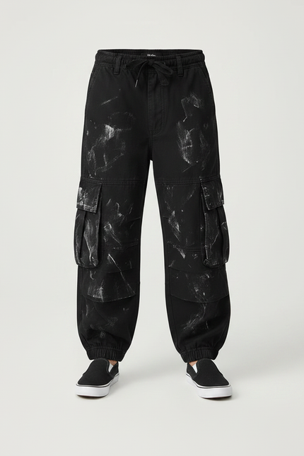 Pantalon Noir Cargo Ample Imprimé Garçon - Toile - vue 3