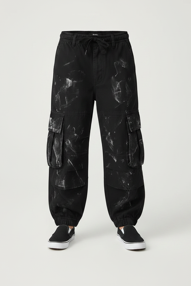 Pantalon Noir Cargo Ample Imprimé Garçon - Toile - vue 3