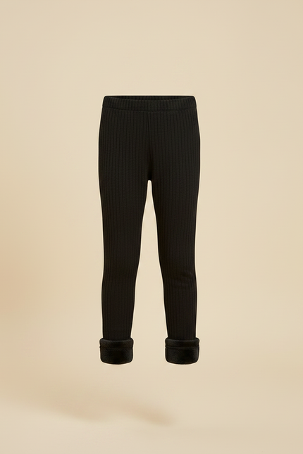 Pantalon Noir Côtelé Doublé Polaire Hiver Fille - Maille - vue 3