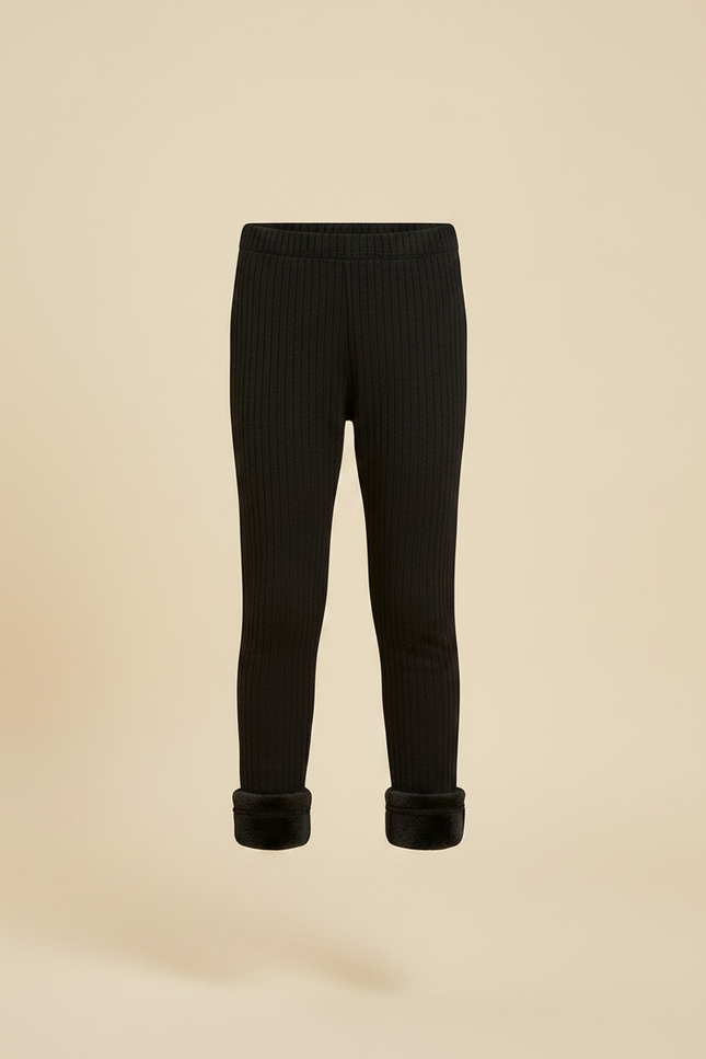Pantalon Noir Côtelé Doublé Polaire Hiver Fille - Maille - vue 3