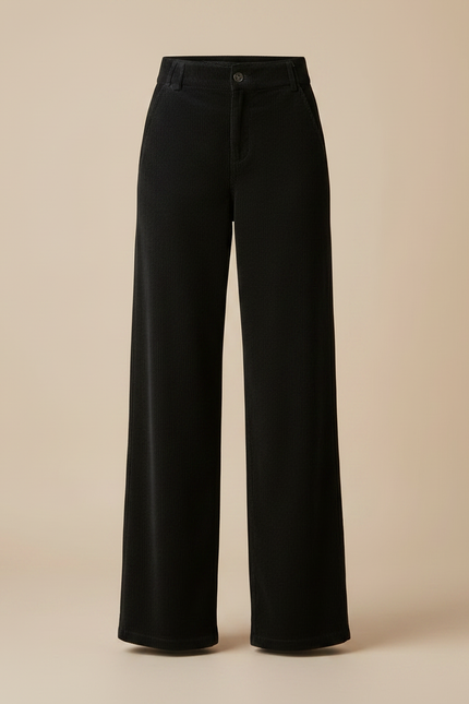 Pantalon Noir Côtelé Taille Haute Ample Femme - Cordé - vue 3