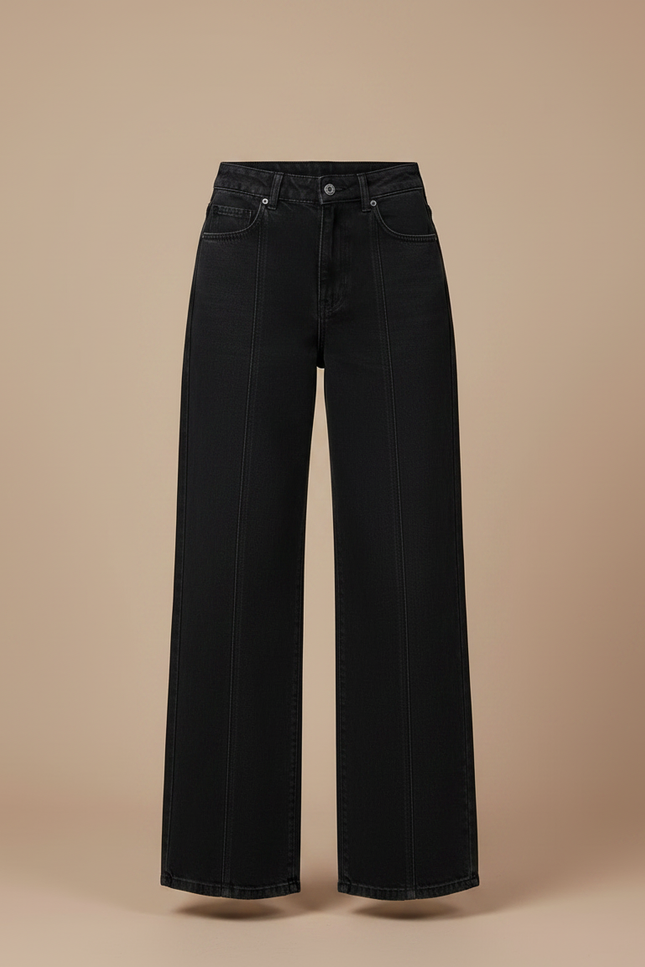 Pantalon Noir Jeans Ample Taille Haute Femme - vue 3