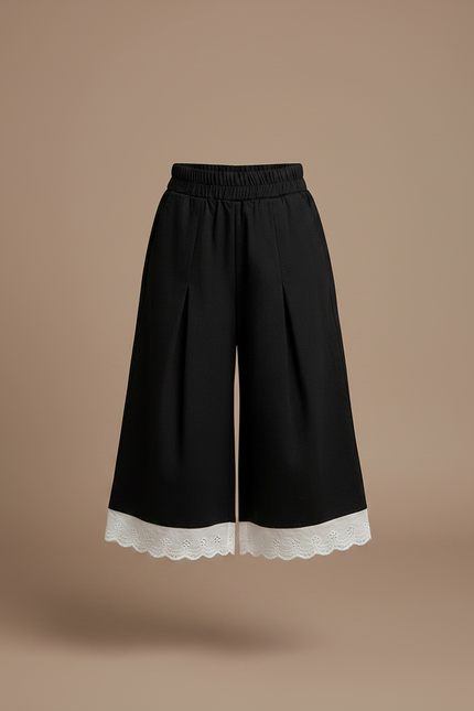 Pantalon Noir Ample Plissé Dentelle Enfant - Gabardine - vue 3