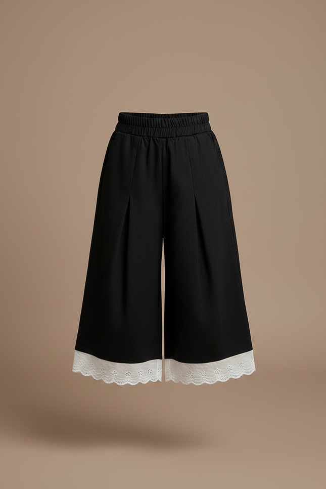 Pantalon Noir Ample Plissé Dentelle Enfant - Gabardine - vue 3