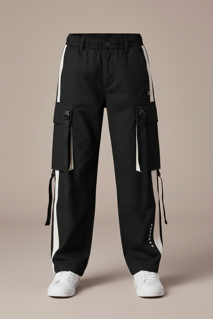 Pantalon Noir Cargo Sport Ample Garçon - Toile - vue 3