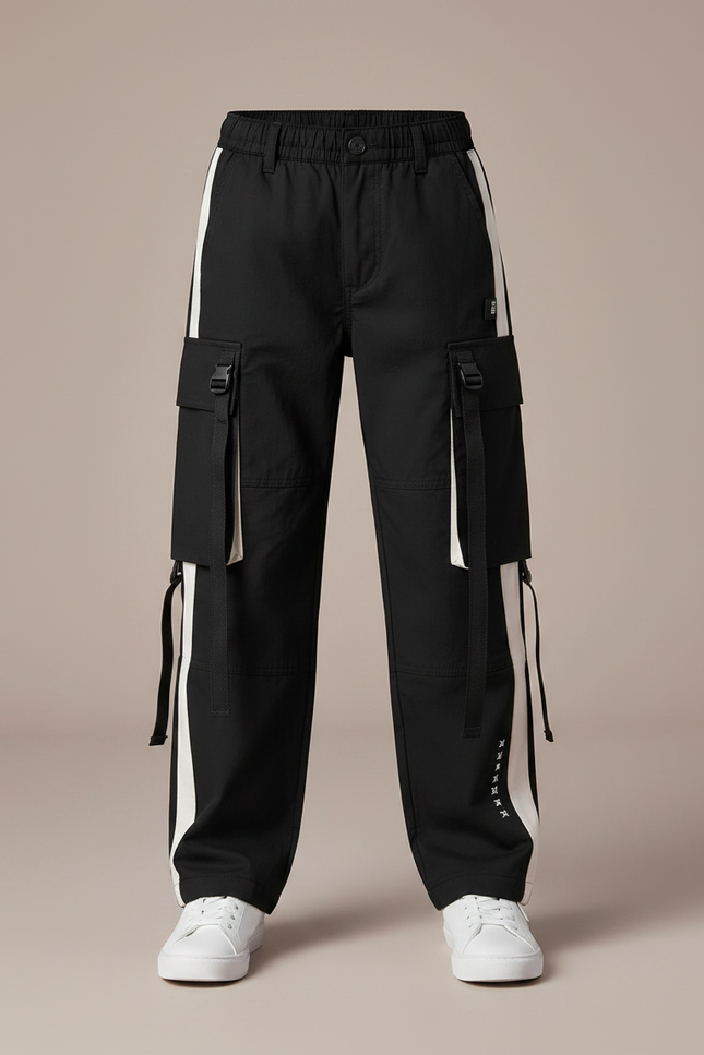 Pantalon Noir Cargo Sport Ample Garçon - Toile - vue 3