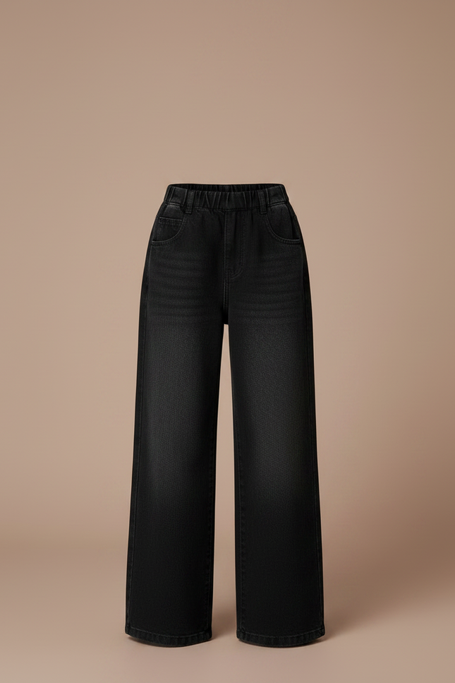 Pantalon Noir Ample Élastique Fille Hiver - Jean - vue 3