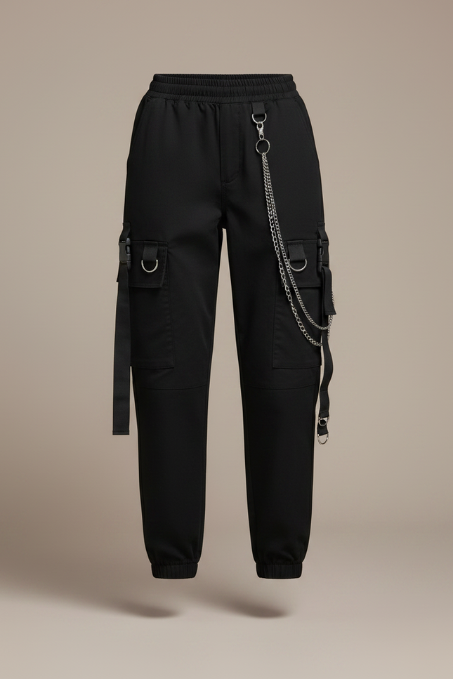 Pantalon Noir Avec Chaine - Toile - vue 3