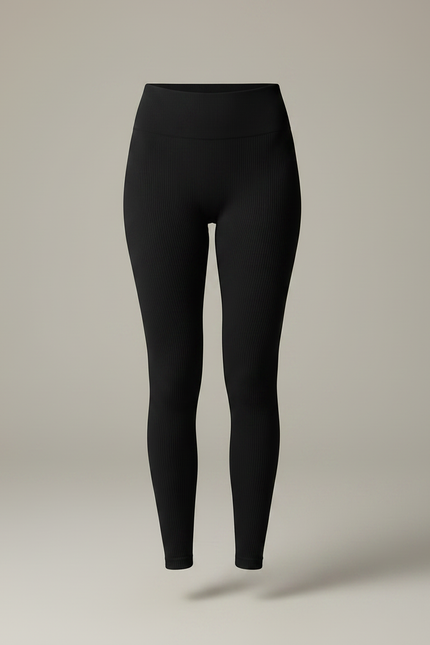 Pantalon Noir Côtelé Taille Haute Moulant Sport - Maille - vue 3
