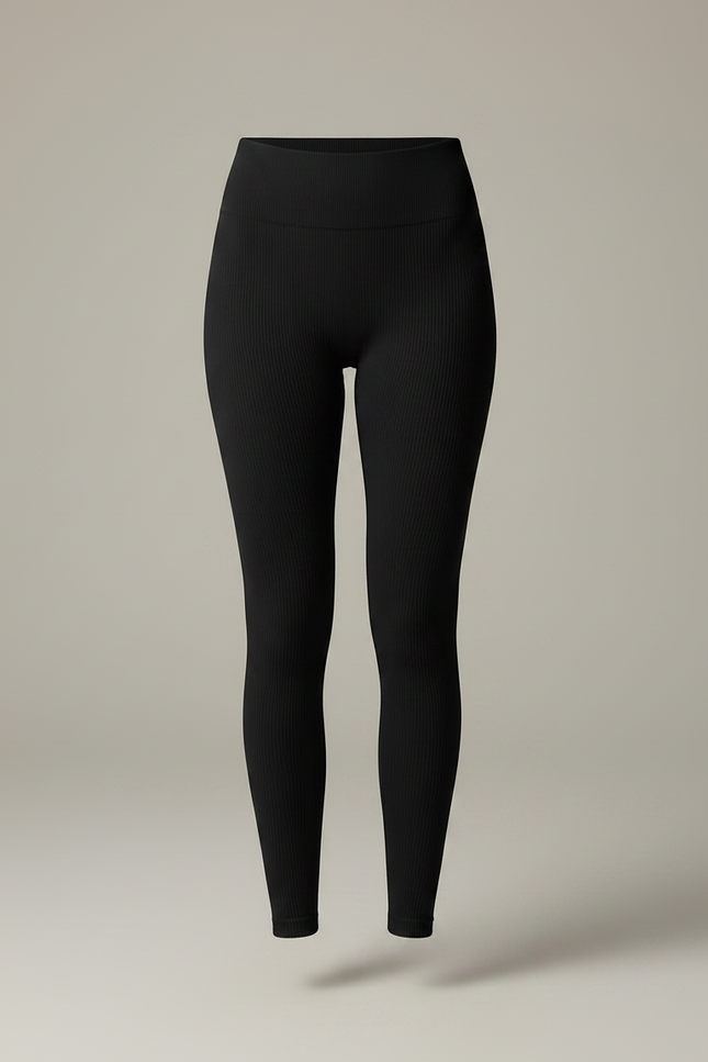 Pantalon Noir Côtelé Taille Haute Moulant Sport - Maille - vue 3