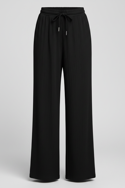 Pantalon Noir Ample Fluide Cordon Fille - Polyester - vue 3