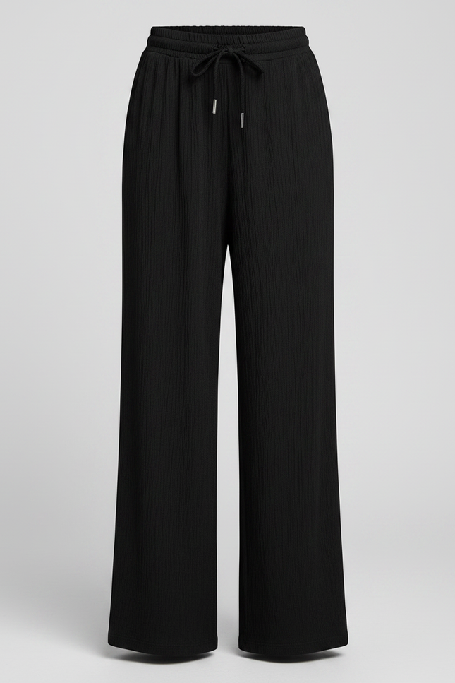 Pantalon Noir Ample Fluide Cordon Fille - Polyester - vue 3
