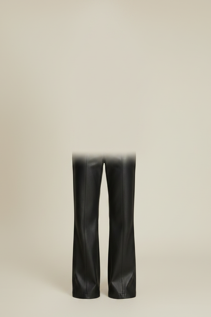 Pantalon Noir Cuir Ample Droit Élégant Femme - vue 3