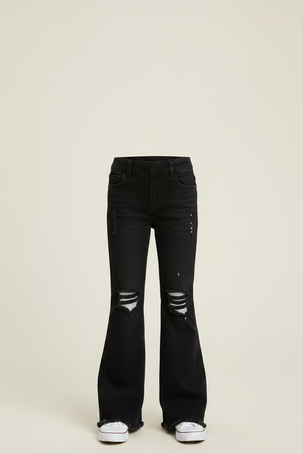 Pantalon Noir Évasé Déchiré Fille Confortable - Jean - vue 3