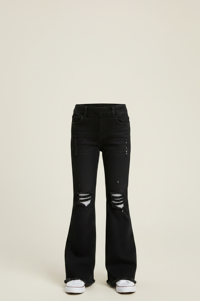 Pantalon Noir Évasé Déchiré Fille Confortable - Jean - vue 3