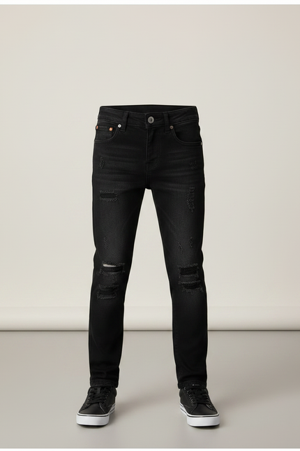 Pantalon Noir Jean Déchiré Garçon Slim Tendance - vue 3
