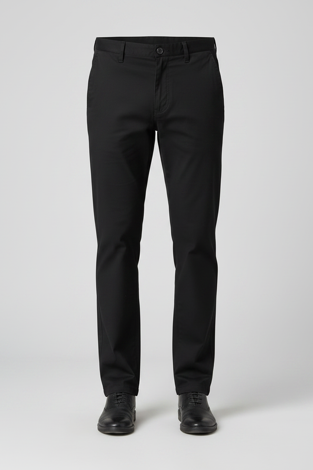 Pantalon Noir Homme Coton Décontracté Coupe Droite - vue 3