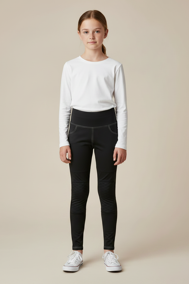 Pantalon Noir Équitation Enfant Slim Fit Côtelé - Polyester - vue 3